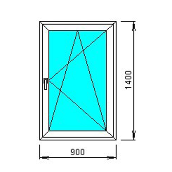 Одностворчатое окно 900*1400 профиль 58 или 60 поворотно-откидное, фурнитура Vorne, ручка STROXX