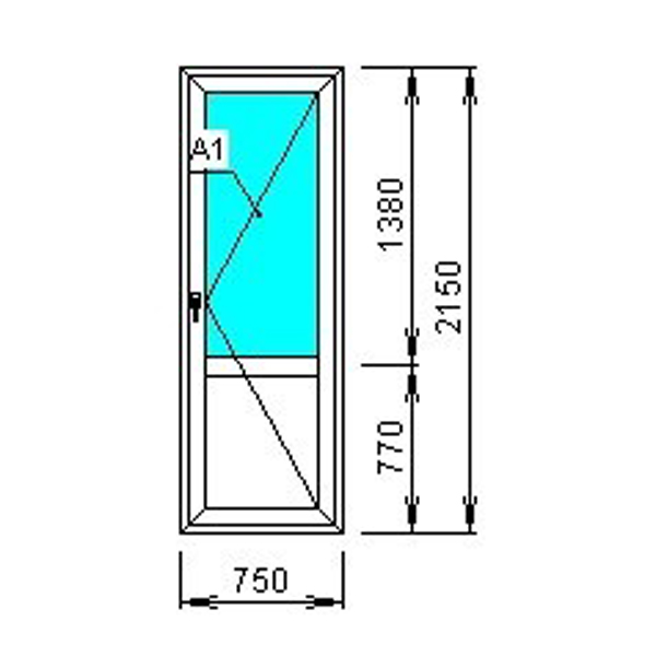 Пластиковая дверь одностворчатая со стеклом+пластик, 750*2150 профиль 58 — 60, фурнитура Vorne, 2 петли, правое открывание, уплотнитель, ключ с 2х сторон, москитная сетка