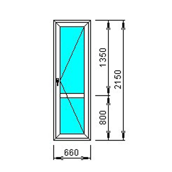 Пластиковая дверь одностворчатая со стеклом 660*2150 профиль 58 — 60, фурнитура Vorne, 3 оконные петли, правое открывание, уплотнитель, ключ с 2х сторон