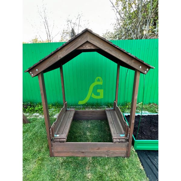 Детская деревянная песочница с крышей Детская деревянная песочница с крышей