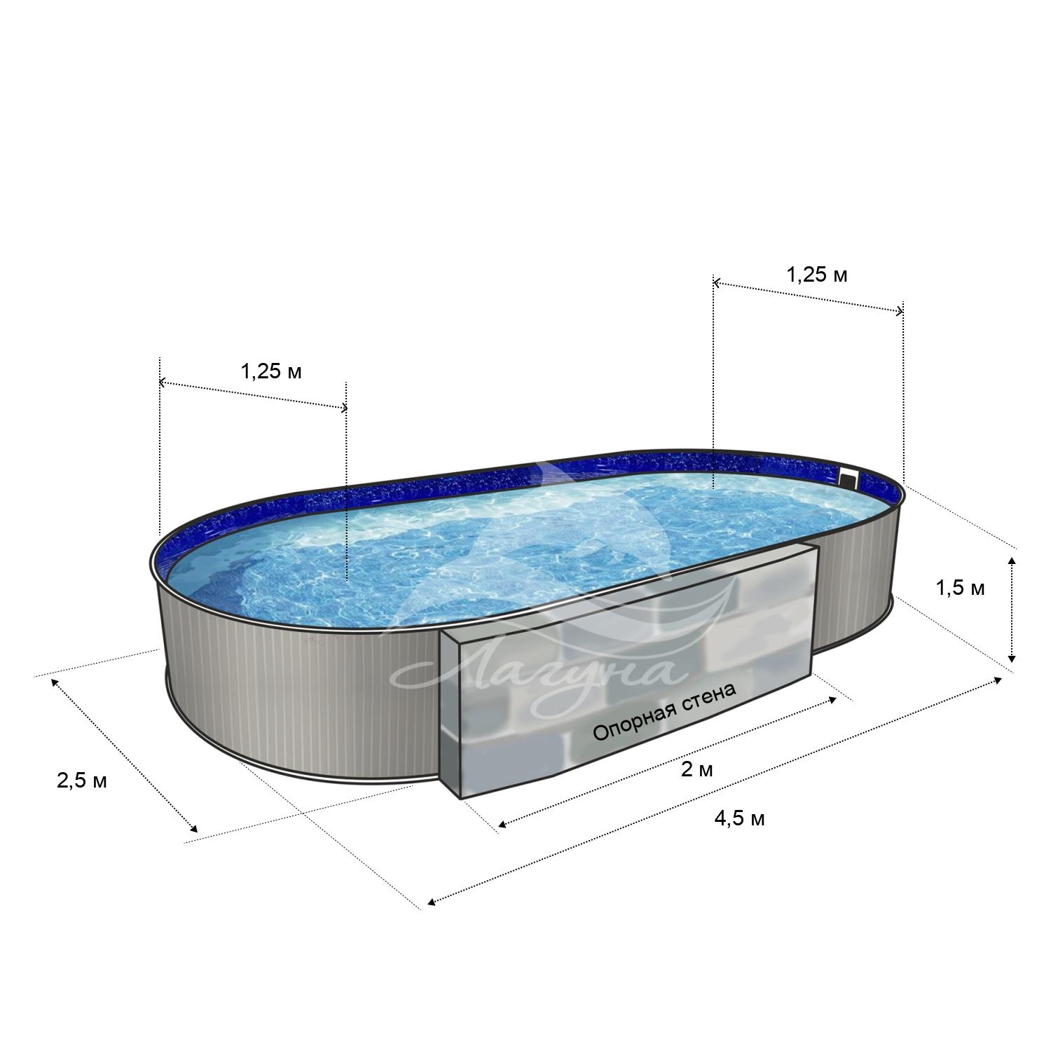 Бассейн Гигабасс овальный вкапываемый 4,5 х 2,5 х 1,5 м. Бассейн Гигабасс овальный вкапываемый 4,5 х 2,5 х 1,5 м.