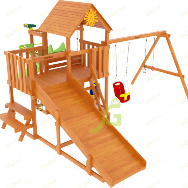 Зимняя горка “IgraGrad Snow Fox 12 м” с двумя скатами и выкатом 8 м