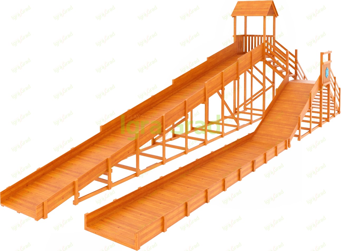 Зимняя горка “IgraGrad Snow Fox 12 м” с двумя скатами и выкатом 8 м Зимняя горка “IgraGrad Snow Fox 12 м” с двумя скатами и выкатом 8 м