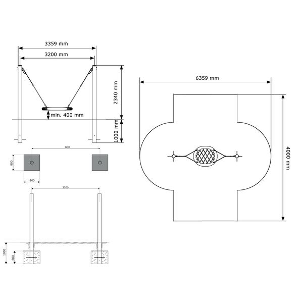 Серия kbt качели с круглым гнездом из армированного каната на стойках Серия kbt качели с круглым гнездом из армированного каната на стойках